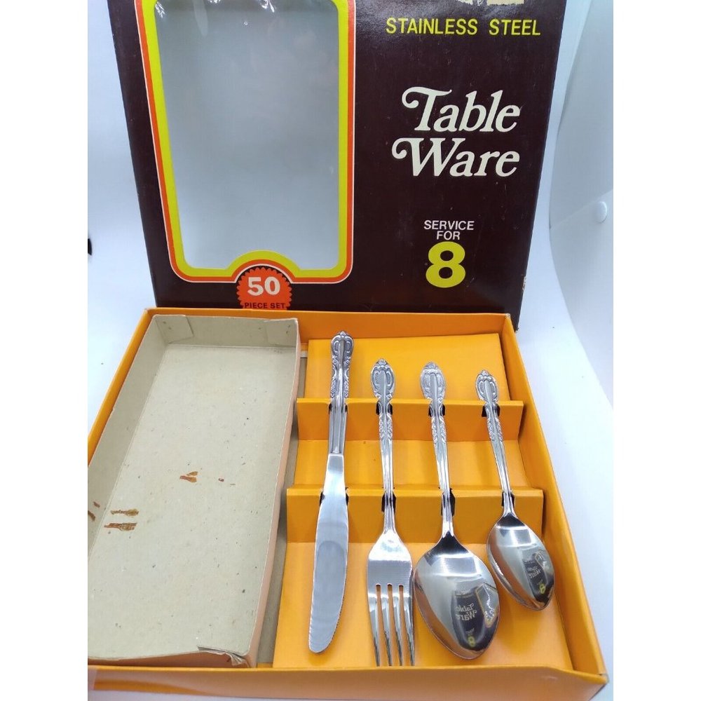 Vtg stainless steel taiwan Table ware silverware Set READ